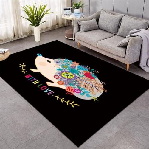 New Hedgehog Large Carpet for Living Room Watercolor Bedroom Rugs Cartoon Tapete Leaf Cute Animal Fashion Carpets