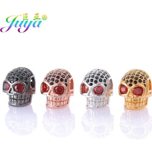 Wholesale Punk Jewerly Beads Micro Pave Zircon Metal Skull Charm Beads For Women Men Natural Stones Handmade Jewelry Making
