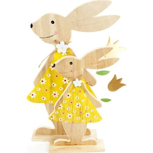 Easter Rabbit Decorations Handmade Wooden Handicrafts Festival Party Desk Standing Ornament Photography Props Home & Garden 2021
