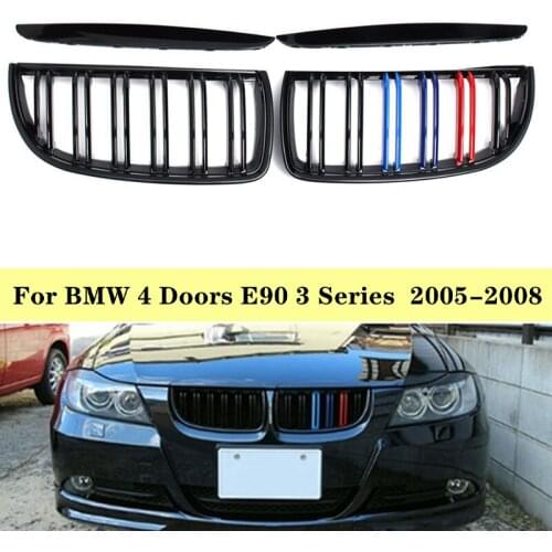 Pair Glossy Black Color 2 Line Front Kidney Grille Grill Double Slat for BMW E90 3 Series 2005-2008 Car Accessories