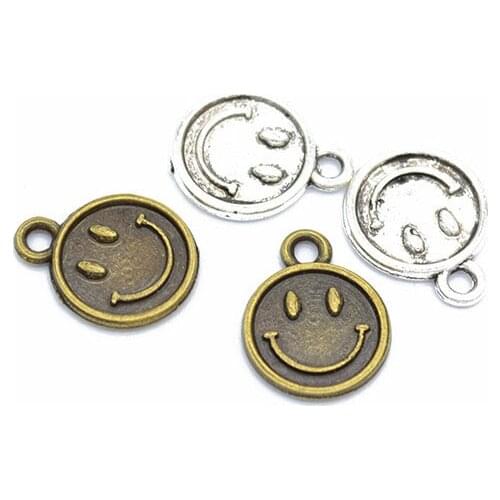 25pcs 17x13mm Antique Silver/Antique Bronze Plated Alloy Smile Face Charms Pendants