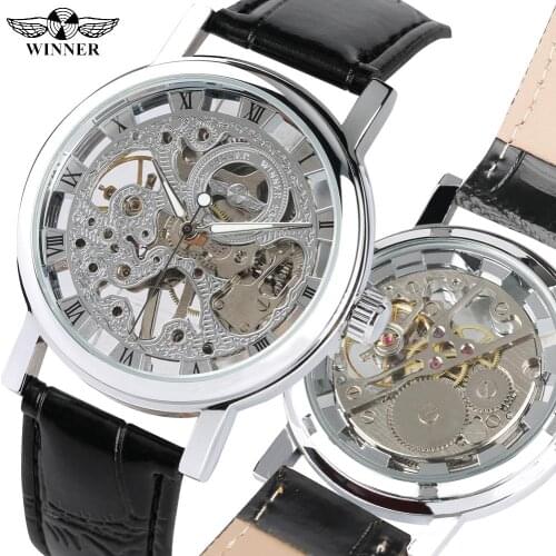 Transparent Skeleton Wrist Watch for Men Hand Wind Mechanical Wristwatch for Teenagers Leather Band Best Wrist Watches Gift