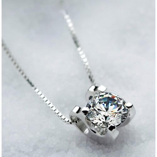 Silver 925 Jewelry Necklace Diamond Pendant Female Gemstone Slide Chain Clavicle Necklace Sapphire Crystal Bizuteria Pendant Box