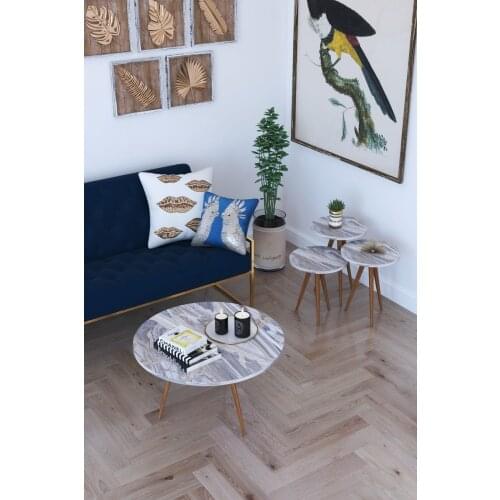 Modern 3'lü Round Zigon Coffee table, Serving Stand and Paris Medium Coffee table-White marble coffe table table bassee