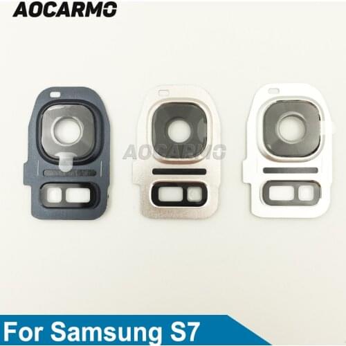 Aocarmo Back Rear Camera Glass Lens With Frame Cover Flash Replacement For Samsung Galaxy S7 SM-G930 Black/Gold/Silvery
