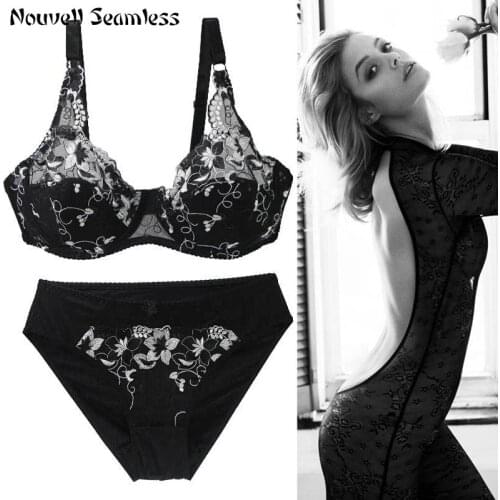 Nouvelle Seamless 2Pcs Women Sexy Plus Size CDE Cup Ultra-thin Lace Panties and Bra Sets Push Up Underwear For Womens