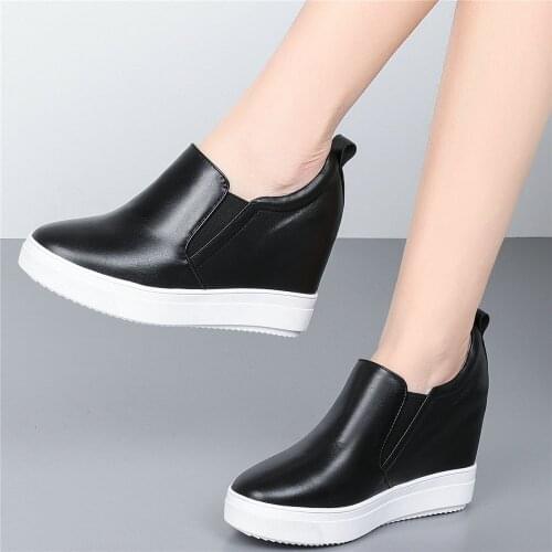 10cm High Heel Platform Oxfords Shoes Women Genuine Leather Wedges Ankle Boots Female Round Toe Fashion Sneakers Casual Shoes