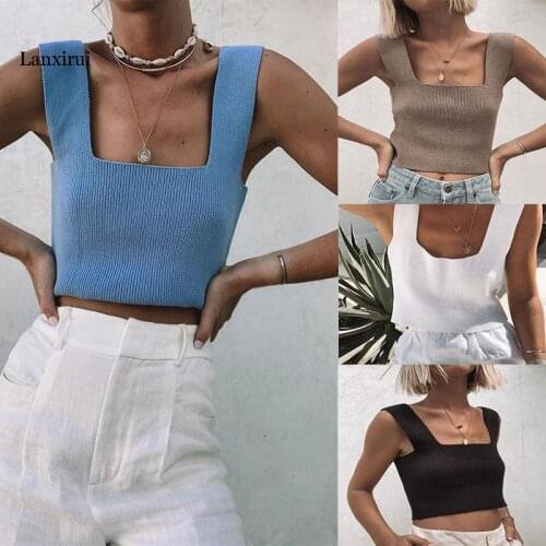 U Neck Knitted Tops Casual Slim tops Women Summer T-shirts Female Tops Vintage Korean Crochet top