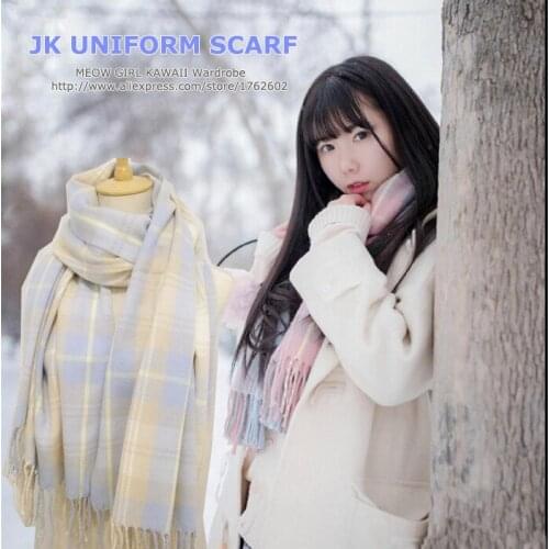 Japanese School Girls JK Uniform Plaid Checks Scarf Long Woolen Winter Wrap Shawl