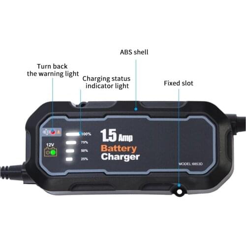 AOZBZ 1500mA Motorcycle Battery Charger Portable Car Battery Charger 12V Intelligent Repair Lead-Acid Battery Charging US 110V