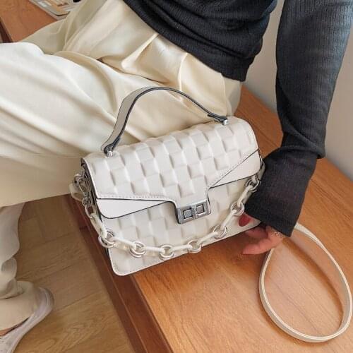 For Woman 2022 Small Square Bag Luxury Brand Thick Chain Handle Shoulder Messenger Bags Sac A Main High Quality Leather Handbag