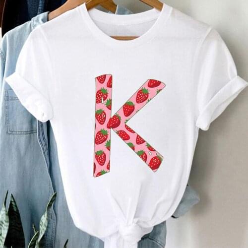 Women Clothing 2021 Custom Letter A B C T-shirts Strawberry graphic woman tshirts Summer T-shirt Short Sleeve t-shirt femme