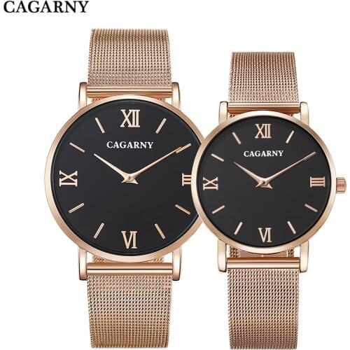 Cagarny Rose Gold Steel Mesh Bracelet Watch Women Fashion Mens Watches Men Lovers Creative Quartz Wristwatches Montre Femme