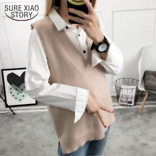2021 New Spring Winter Korean Loose Sweater Vest Women Vintage Knitted Vest Womens Sweater V-neck Sleeveless Sweater Chic 11810