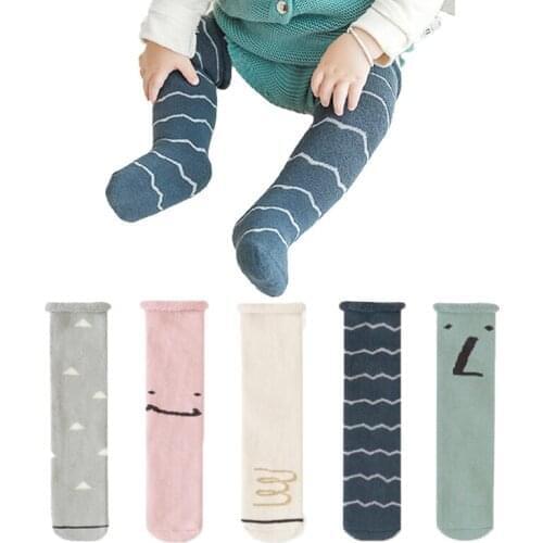 Winter terry socks baby boys wave/stripe printing pattern knee high socks for girls long boots socks toddler leg warmers childre