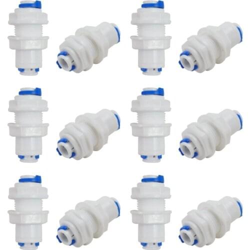 12 PACK OF Straight Bulkhead Connector 1/4" Quick Fitting Connection for Water Filters and RO Reverse Osmosis Systems
