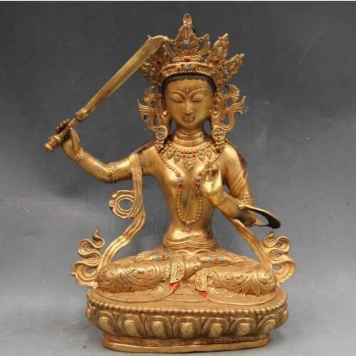 14 Chinese Copper Bronze Manjusri Manjushri Bodhisattva Guan Yin Kwan-yin Statue