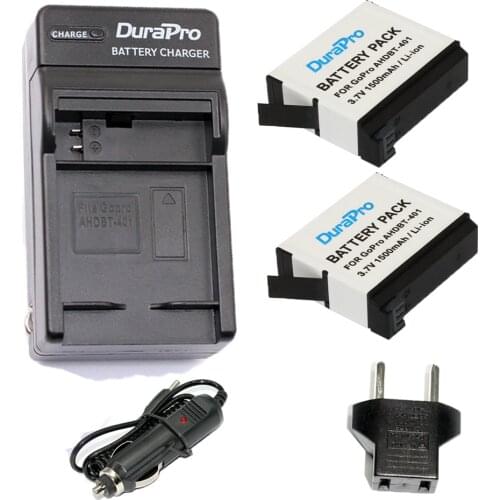 2pc DuraPro 1500mAh AHDBT-401 AHDBT401 Go Pro 4 Battery + Car Charger + EU Plug Adapter For GoPro go pro GoPro4 HD Hero 4 Hero4
