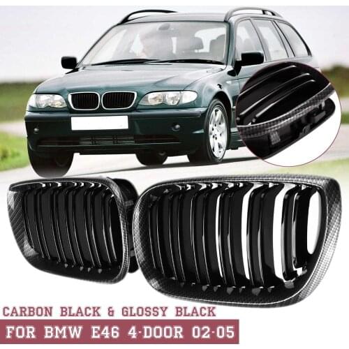 2pcs Car Gloss Black 2 Slat Dual Line Front Kidney Grilles Repacemenyt For BMW E46 4 Door 2002 2003 2004 2005 Racing Grill