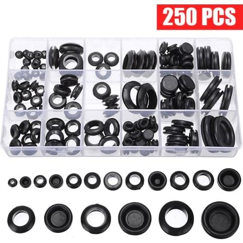 250pcs 6.35-2.54mm Waterproof Wire Tool 18 Sizes Set Sealing Rubber Cables Grommet Kit Electrical Plugs Conductor Gasket Ring