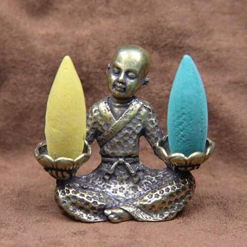 Antique Copper Buddha Monk Home Decorations Living Room Decors Crafts Accessories Vintage Brass Incense Burner Desktop Ornaments