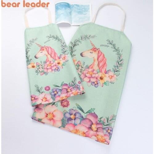 Bear Leader New Fashion Family Matching Outfits Mother Daughter Adjustable Apron Floral Print Cartoon Unicorn Nursing Clothings