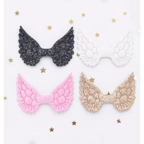 Wholesale 100Pcs 46*32mm Glitter Powders Angel Wing Appliques Colorful Fairy Wing for DIY Clothes Headwear Bow Decor Patches S99