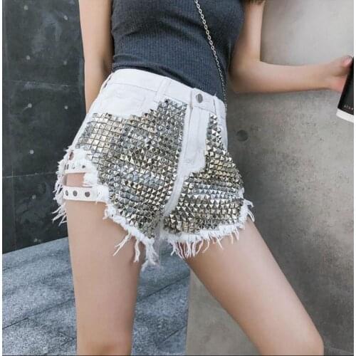 Brand New Vintage Tassel Rivet Ripped High Waist Short Jeans Punk Sexy Hot Woman Denim Shorts Bandage Sexy Cowboy Short J2920
