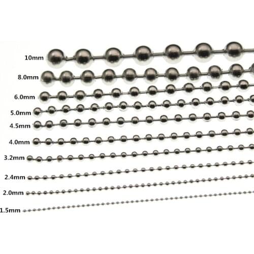 Stainless Steel Beaded Ball Chain Bulk Ball Bead Chains For DIY Necklaces Jewelry Making Accessories 1.5 2 2.4 3 4 5 6 8 10 mm