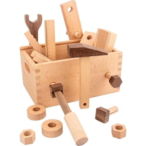 Kids Toddlers Repair Wooden Toolbox Toys Set For Boys Nut Disassembly Screw Assembly Simulation Repair Carpenter Tool