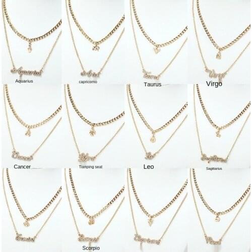 Twelve Constellations Alphabet Set with Rhinestone Necklace INS Constellations Pendant Lovers Jewelry Women Jewelry Set
