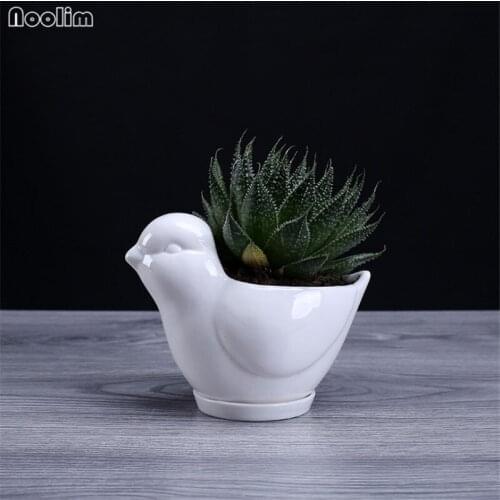 NOOLIM Cute Ceramic Cartoon Bird Style Succulent Pots Pastoral Succulent Planter Pot Home Office Tabletop Garden Decor
