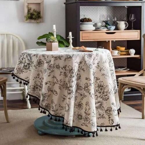 Quality Round Tablecloth for Table Rose Print Cotton Linen Diameter 150 Round Table Cover Decorate Home Party Hotel Mantel Mesa