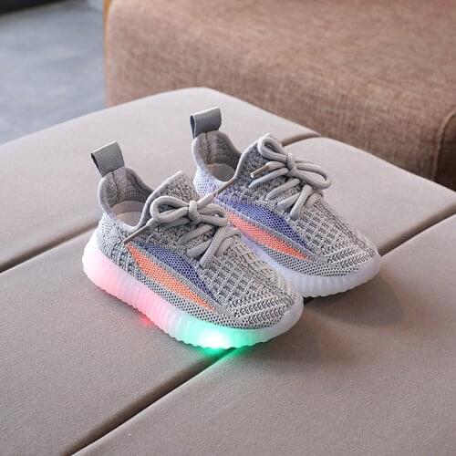 Kids Shoes Boys LED Shoes Children Breathable Knit Luminous Sole Sneakers Baby Girls Soft Running Sports Shoes Casual Sneakers