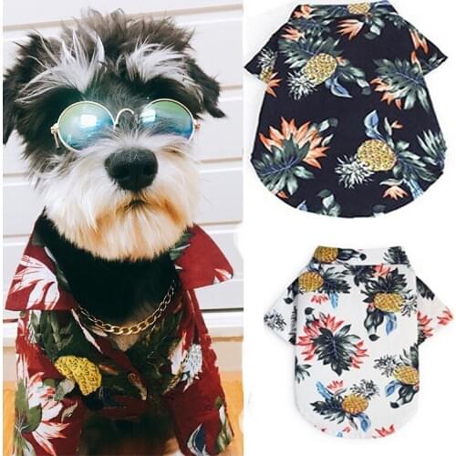 Summer Dog Cat Shirts Beach Vest Cute Print Hawaii Beach Pet Clothing Floral T Shirt For Small Large Dog Chihuahua Frech Fulldog