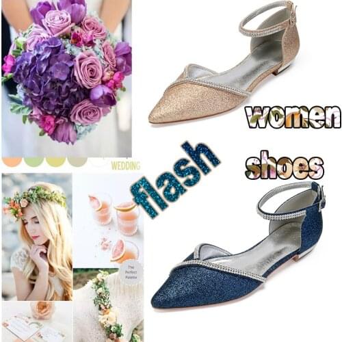 MarHermoso Womens Glitter Wedding shoes Ankle Strap Pointed Toe Elegant Bride wedding Ballerinas