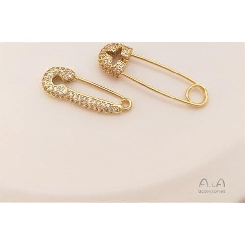 18K Gold Filled Micro-set zircon back-shaped brooch, brooch, hand-made earpin, diy first accessory connecting buckle accessories