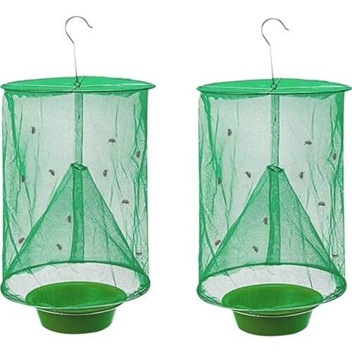 Ranch Reusable Fly Trap Flay Catcher Cage Fly Trap with Net Plastic Tray for Indoor or Outdoor Family Farms Park Restaurants