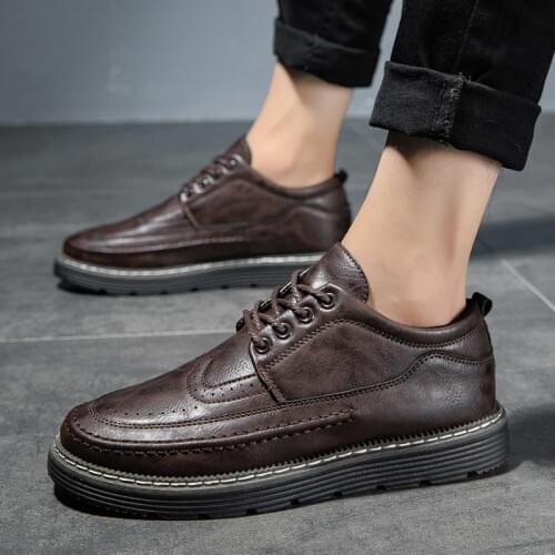 Men Oxfords Leather Shoes British Black Blue Shoes comfortable formal dress men flats Lace-Up Bullock Chaussure Homme Z6-69