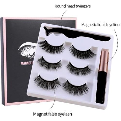 3Pairs Magnetic Eyelashes Set Magnetic Liquid Eyeliner with Magnetic Lashes & Tweezer Waterproof Natural Lasting Extension TSLM1