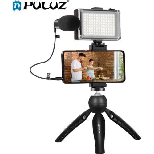 PULUZ Smartphone Video Vlogger Kits Microphone LED Fill Light Mini Tripod For Phone Vlog Video Recording Condenser