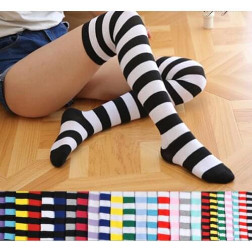 Christmas Party Stocking Womens Long Striped Socks Over Knee Thigh High Socks for Cosplay Daily Wear contton Polyester 21colors