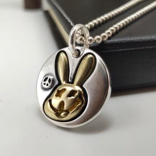 BOCAI 2021 New Real New S925 Silver Original Cute Smiling Face Rabbit Pendant Simple Mendant for Man and Women
