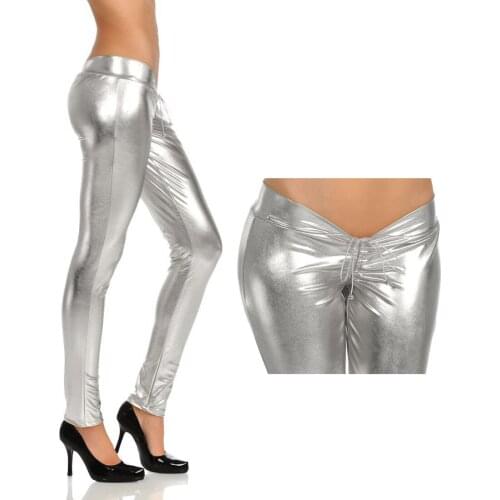 Booty Lift Drawstring Ruched Low Waist Pencil Pants Sexy Fintess Legging Wet Look Shiny Faux PU Leather Capris Pantalon Trousers