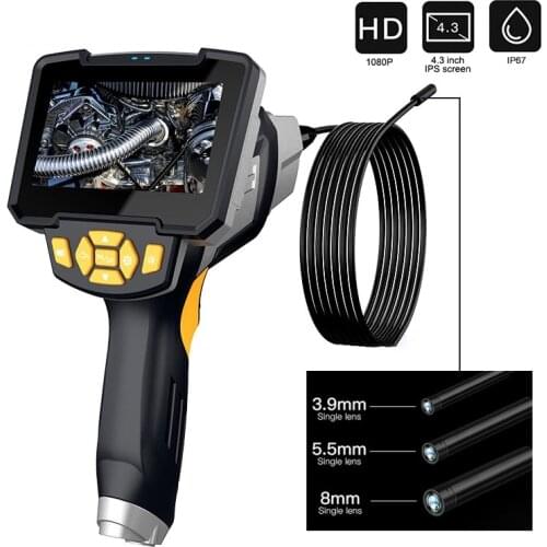 5.5mm 8mm Handheld Industrial Endoscope Camera 1080P 4.3 inch HD Display Borescope for Car Repair Pipeline Inspection