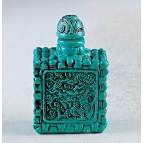 Elaborate Interesting Chinese Artificial Turquoise Resin Hand Carved Dragon Snuff Bottle
