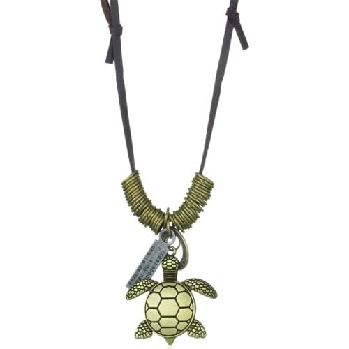 Adjustable Leather Chain Necklace for Men Antique Bronze Color Turtle Tortoise Pendant Necklace Ancient Choker Jewelry Gifts