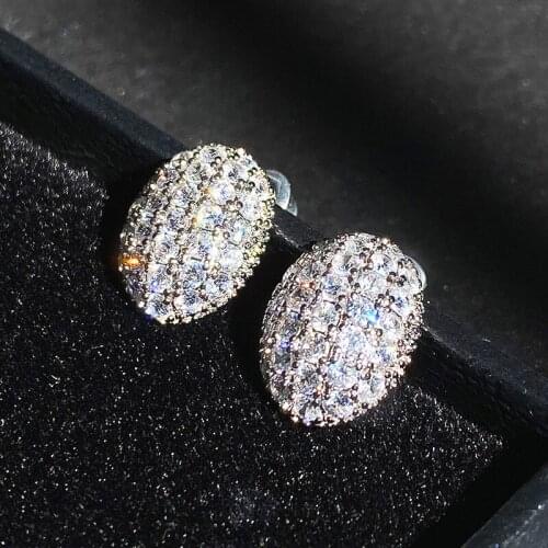 Luxury Silver Plated Oval Shape Full Zircon Stud Earrings for Women Party Jewelry Engagement Wedding Earrings Gifts