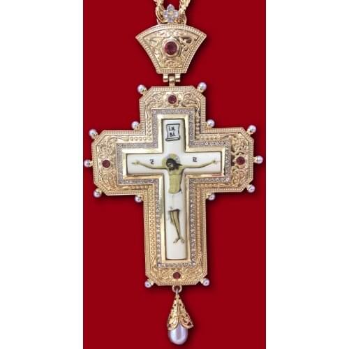 Russian Greece Jesus Crucifix Gold Pectoral Cross Chain Necklace Religious Icon Byzantine Art and Orthodox Tradition Holy Priest
