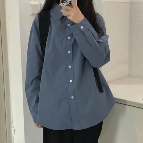 Linumin Shirts New loose thin blue long sleeve shirt in spring and Autumn